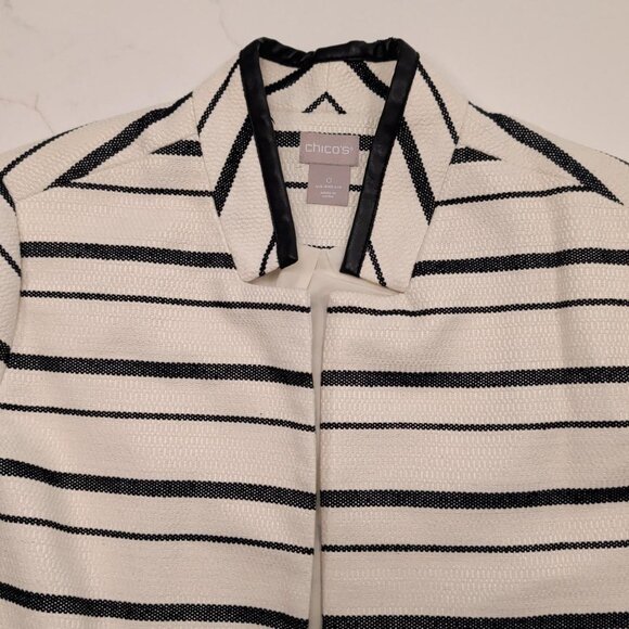 Chico's Blazer Jacket Sz 0 (4/6) Women Black White Open Front Stripe Office Work - Picture 6 of 11